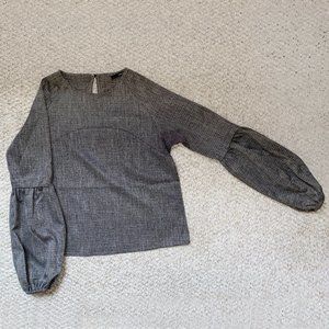 Zaful Grey Puff-Sleeve Blouse